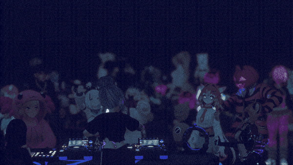 photo taken behind chilly at the decks, the crowd taking focus as the lights are off