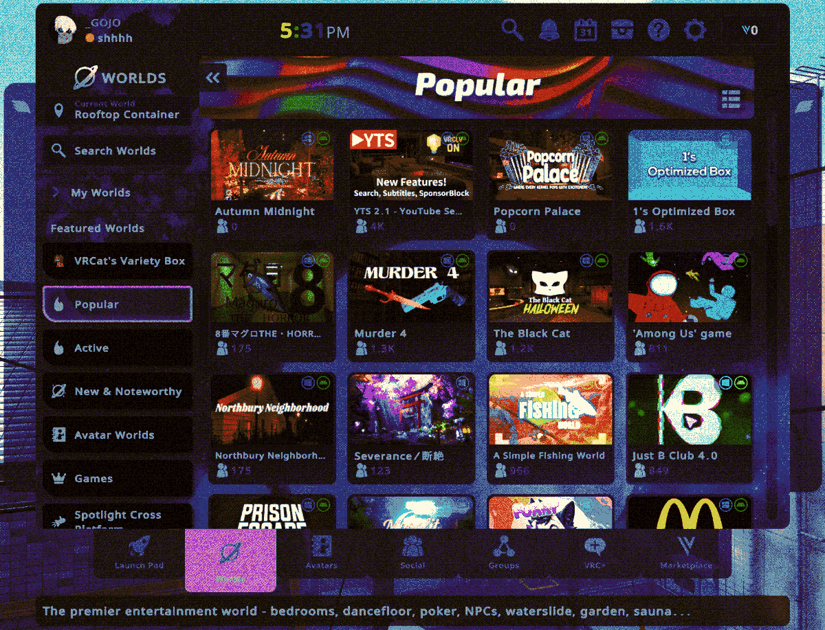 VRChat worlds menu